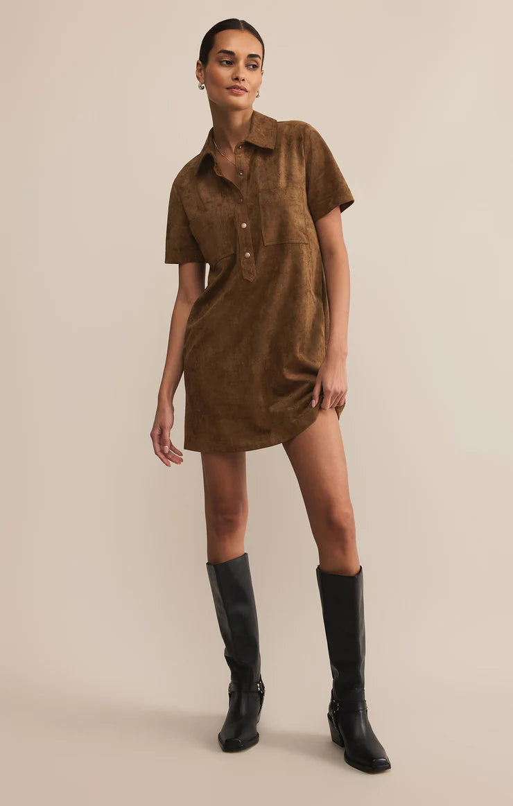 Sydney Suede Mini Dress-Coconut