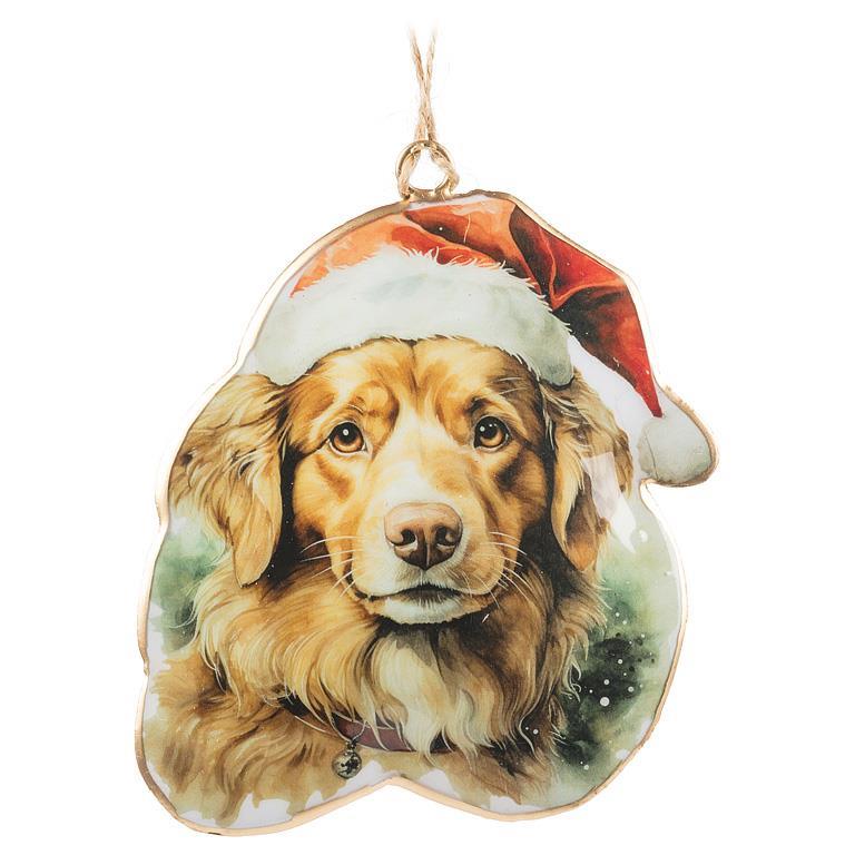 Dog w/Santa Hat Ornament - 4"H