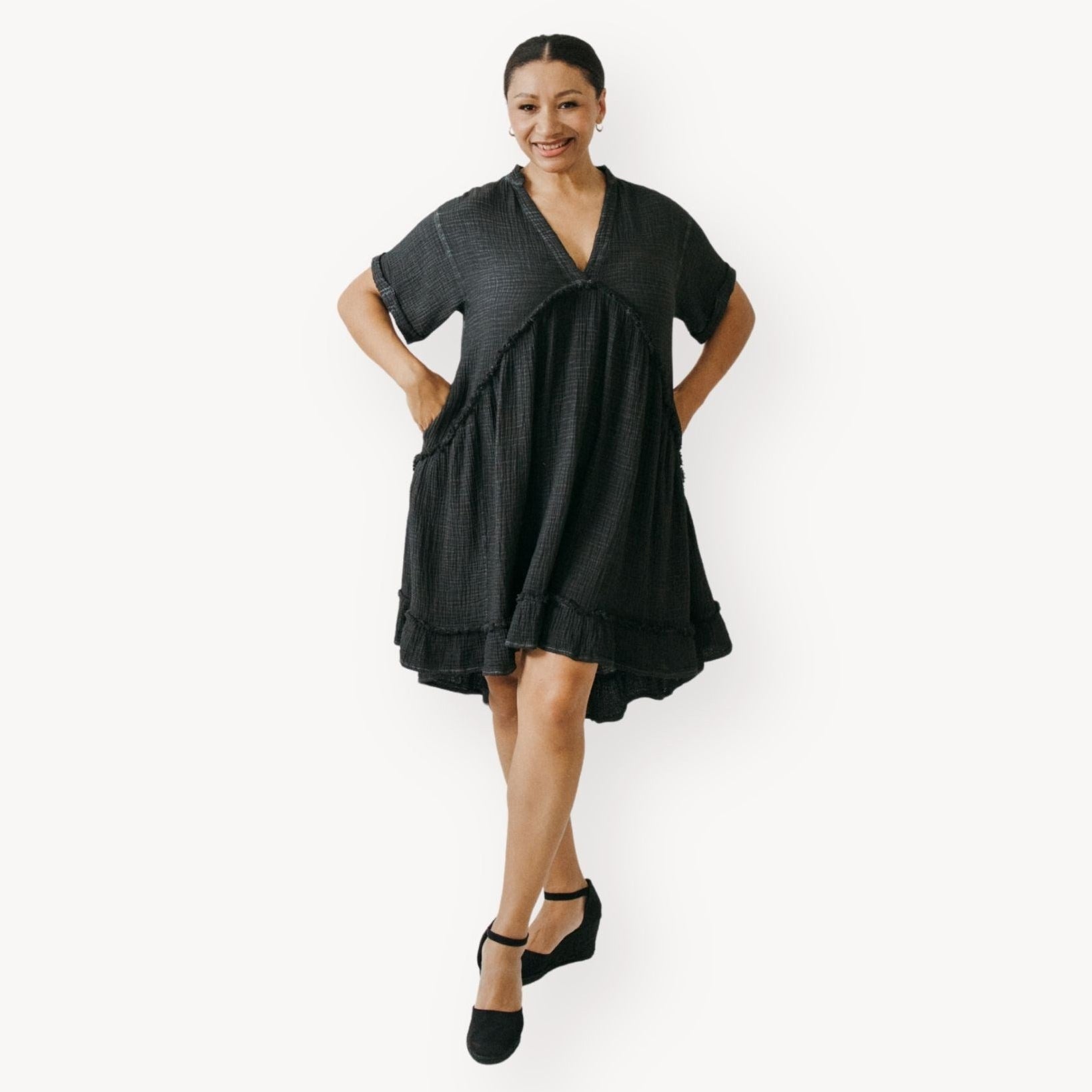 Crinkle Ruffled V Dress