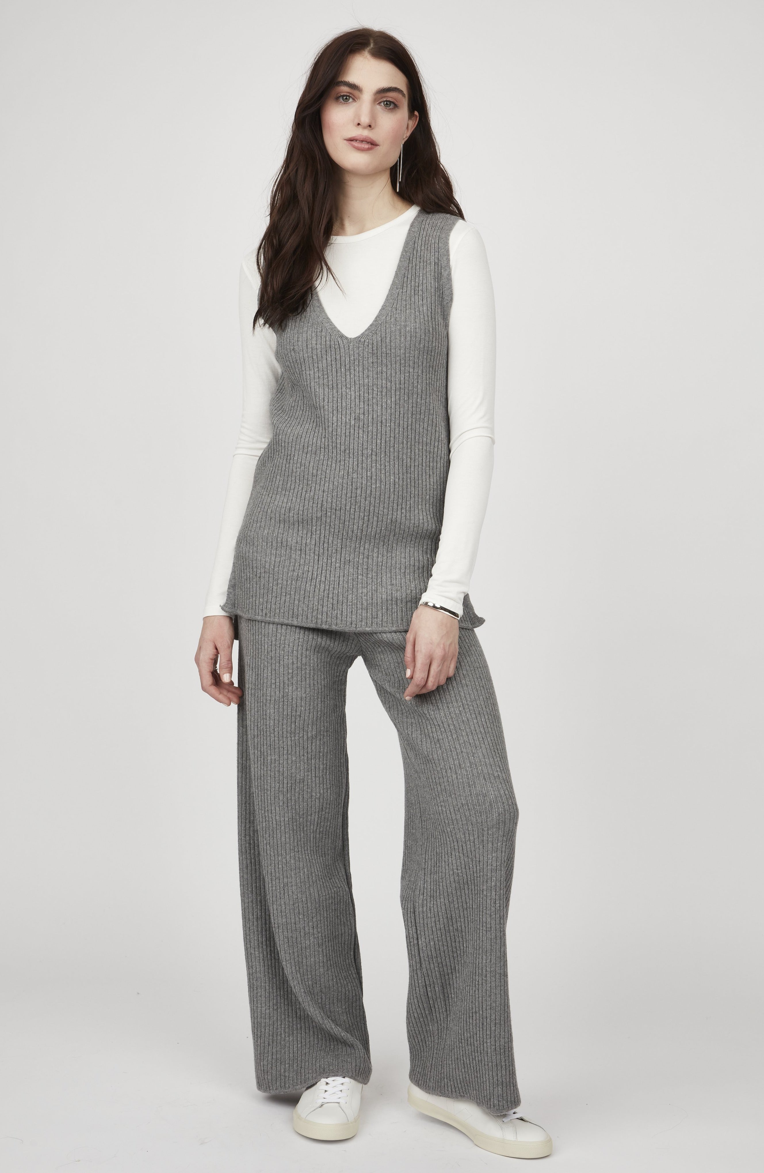 Long Ribbed Knit Pant in Grey