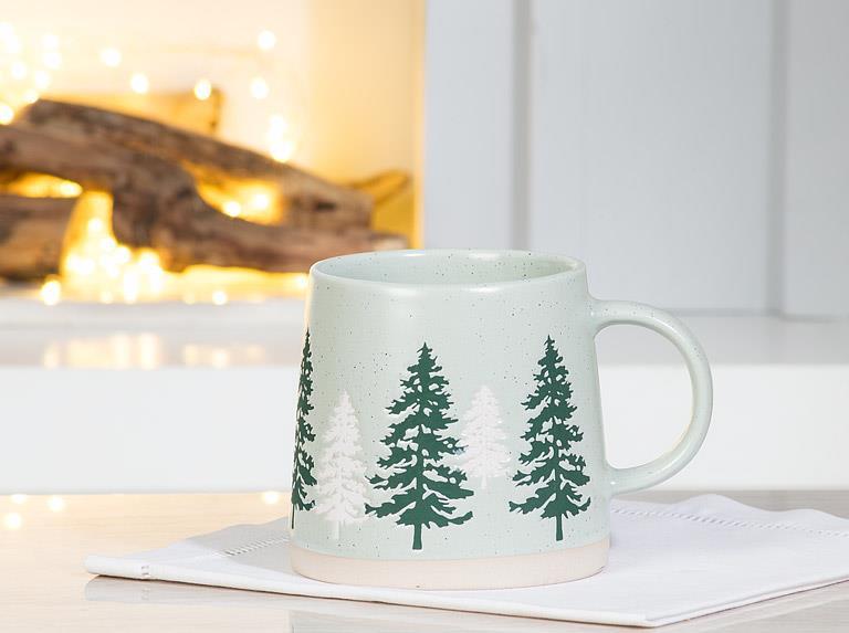 Wide Base Mug w/Pine Trees - 3.5"H(14oz)