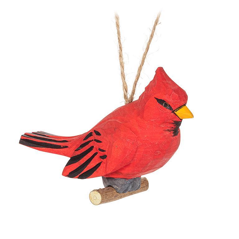 Cardinal on Branch Carved Ornament - 4.5"L