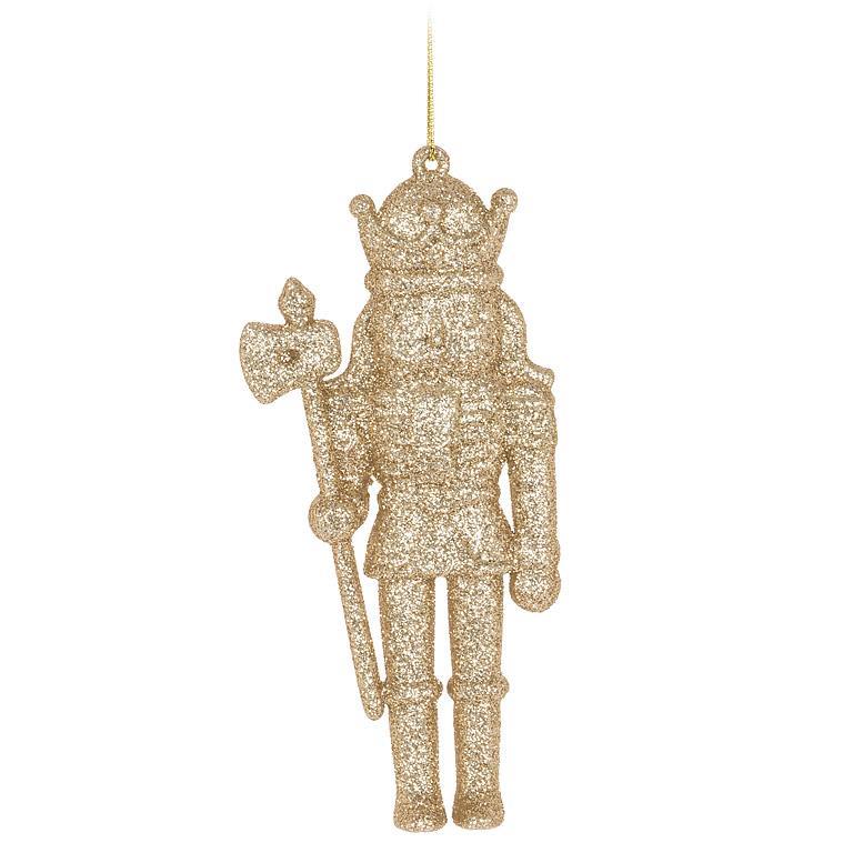 Glitter Nutcracker with Staff Orn - 5"H