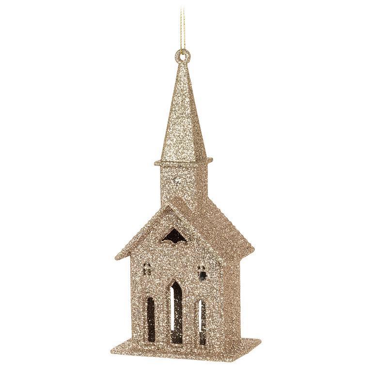 Glitter Church w/Steeple Orn - 6"H