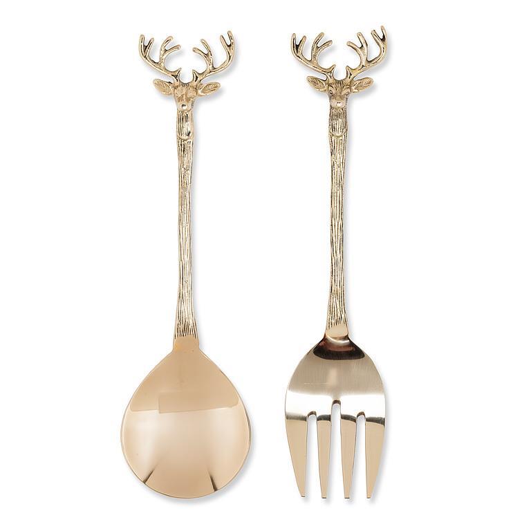 Stag Head Salad Servers - Gold-11"L