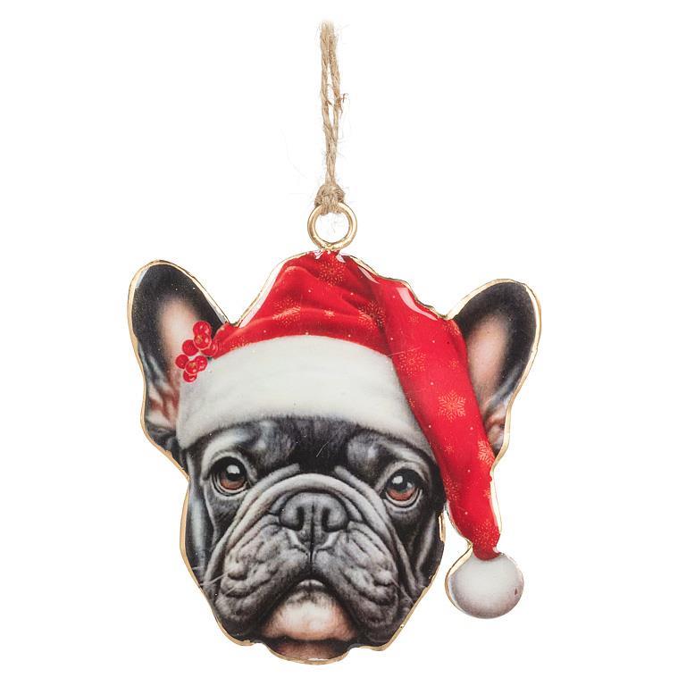 Frenchie in Santa Hat Orn - 3"H