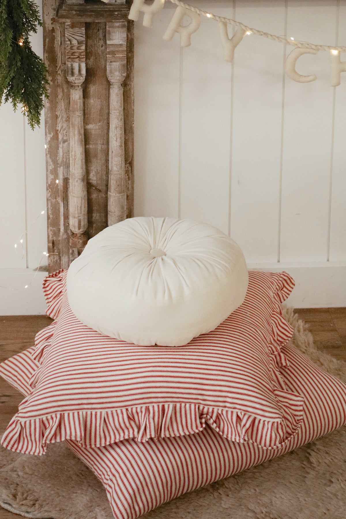 Red Ticking Pillow - 24 x 24