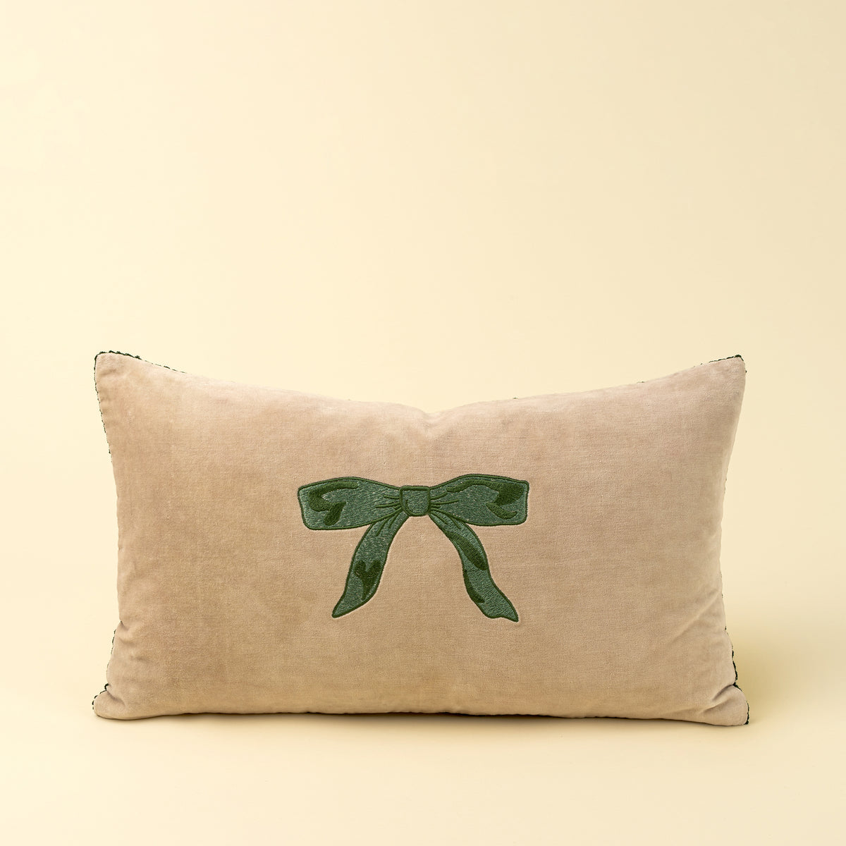 Velvet Bow Pillow - Green 21 x 12