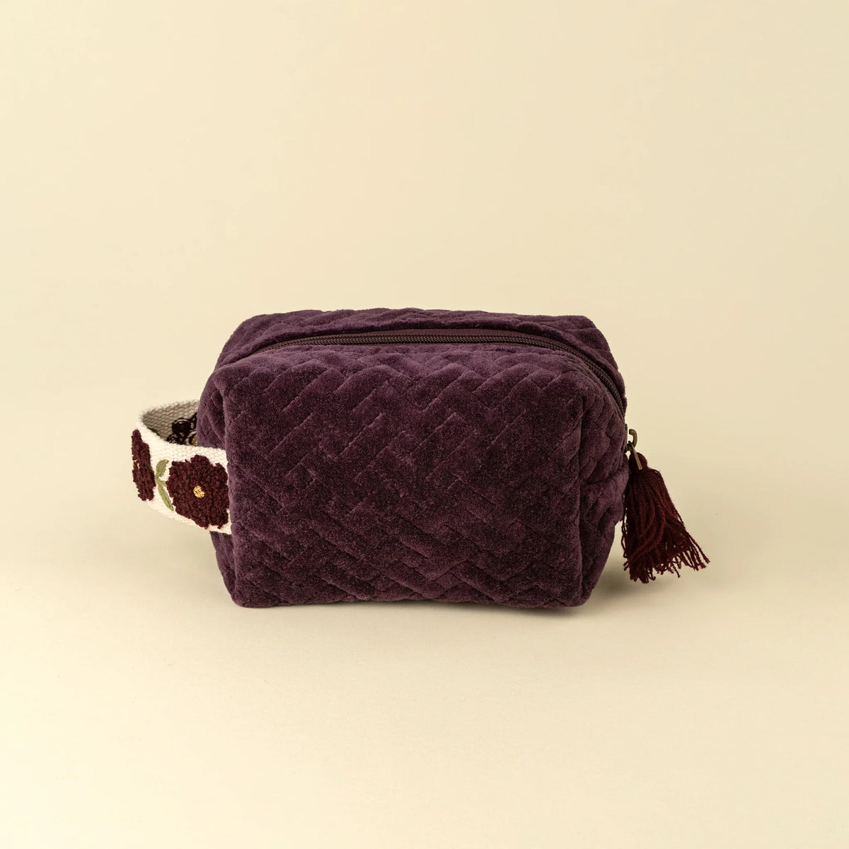 Rosette Velvet Vanity Pouch S, Sangria