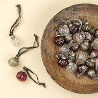 1.5" Twisted Holiday Baubles S/24, Burgundy/Clear/Dark Green