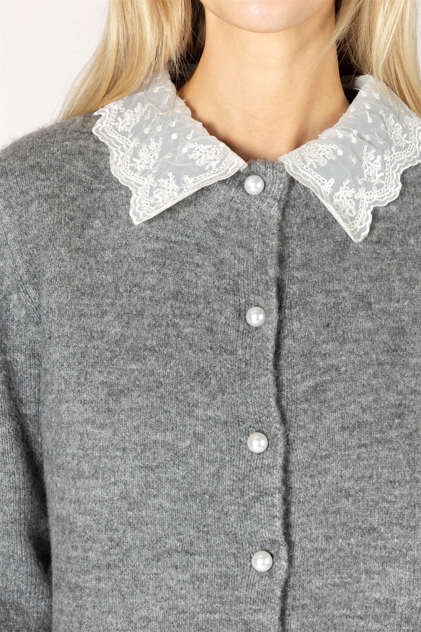 Aisha Cardigan with Lace Collar - Slate