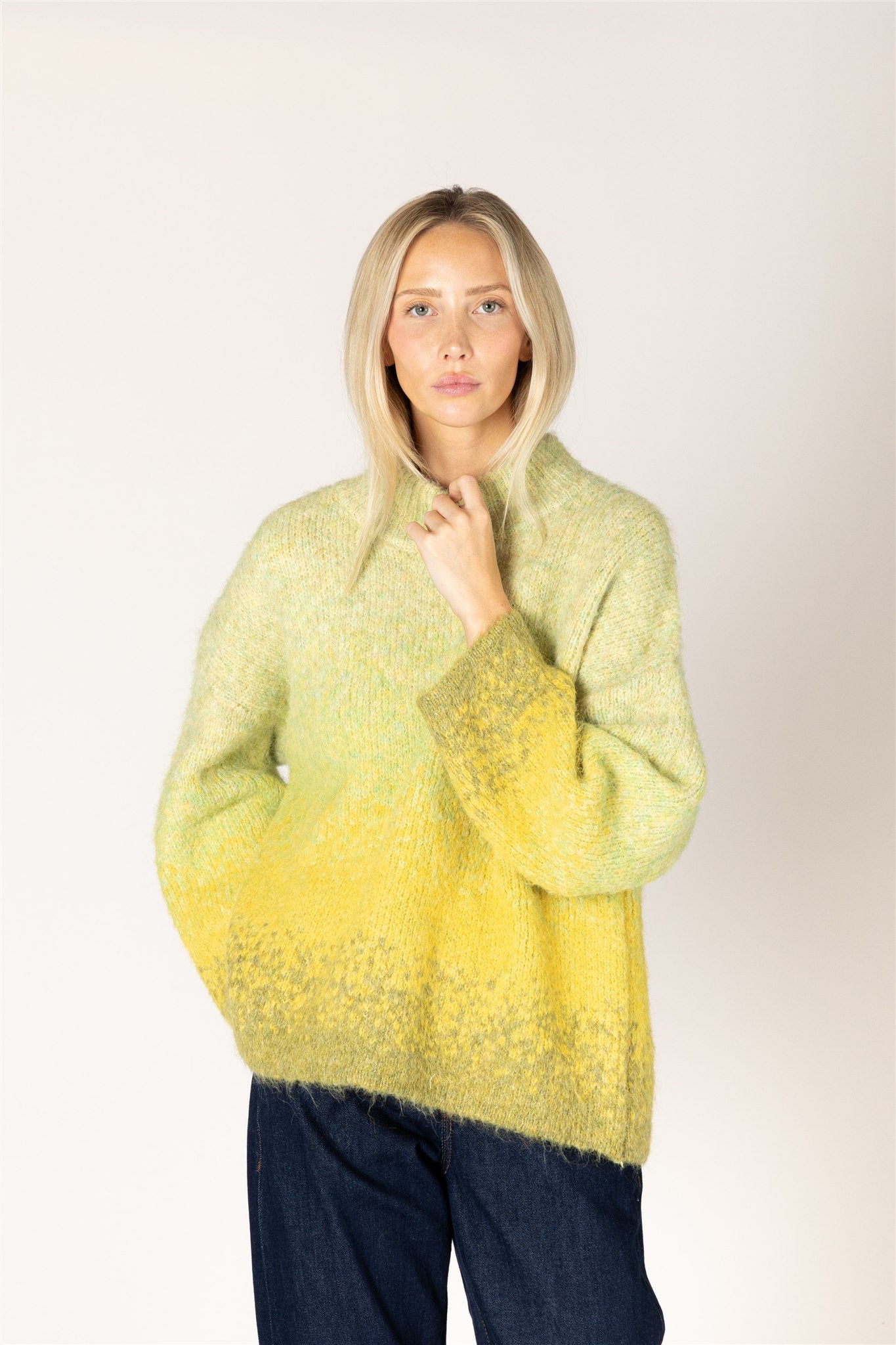 Emma Luxe Mock Sweater - Chartreuse Fade