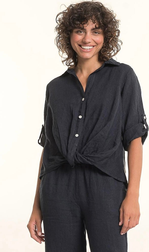 French Linen Blouse with Tie