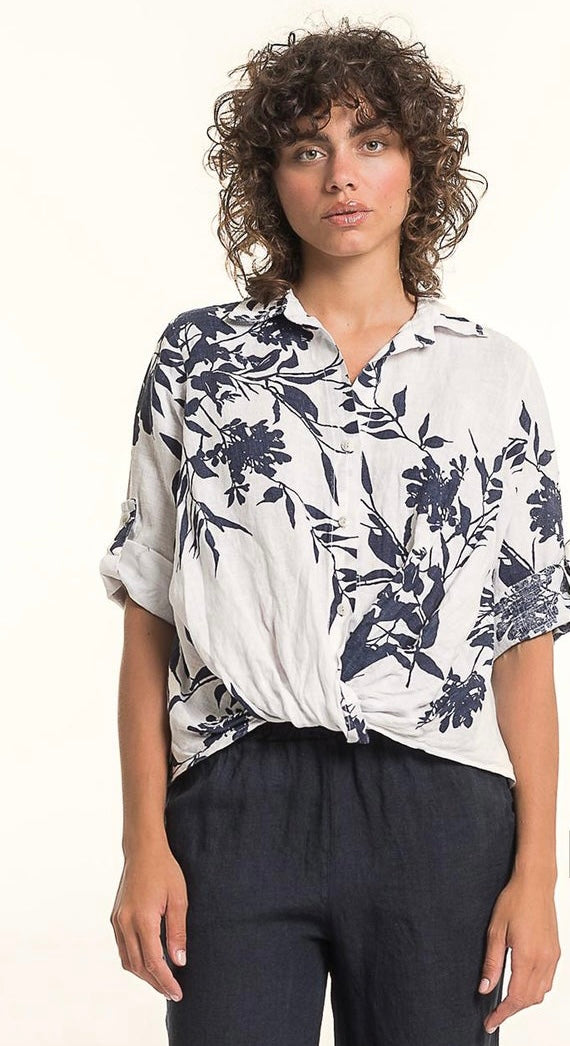French Linen Blouse with Tie