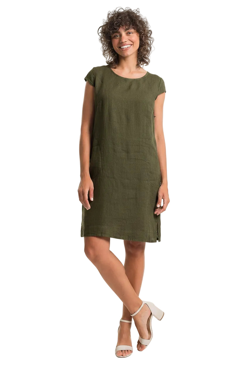 French Linen Dress - Military