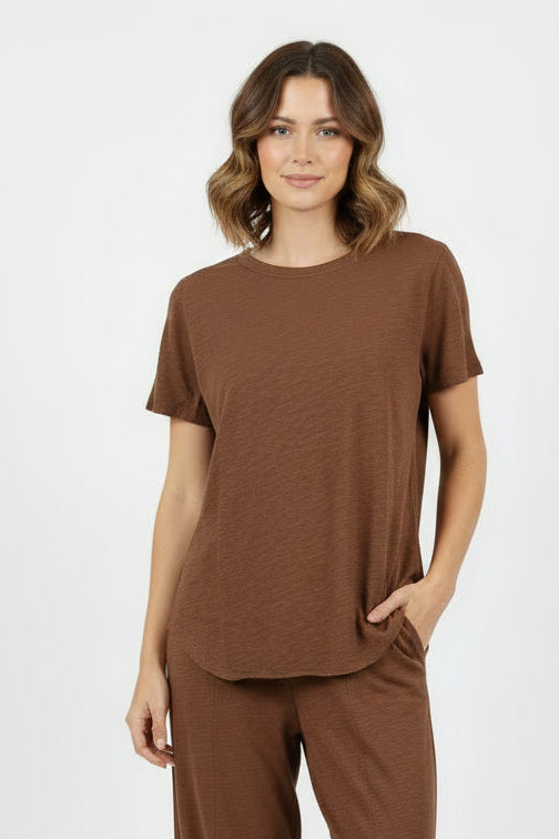 Crew Neck Tee with Curved Hem