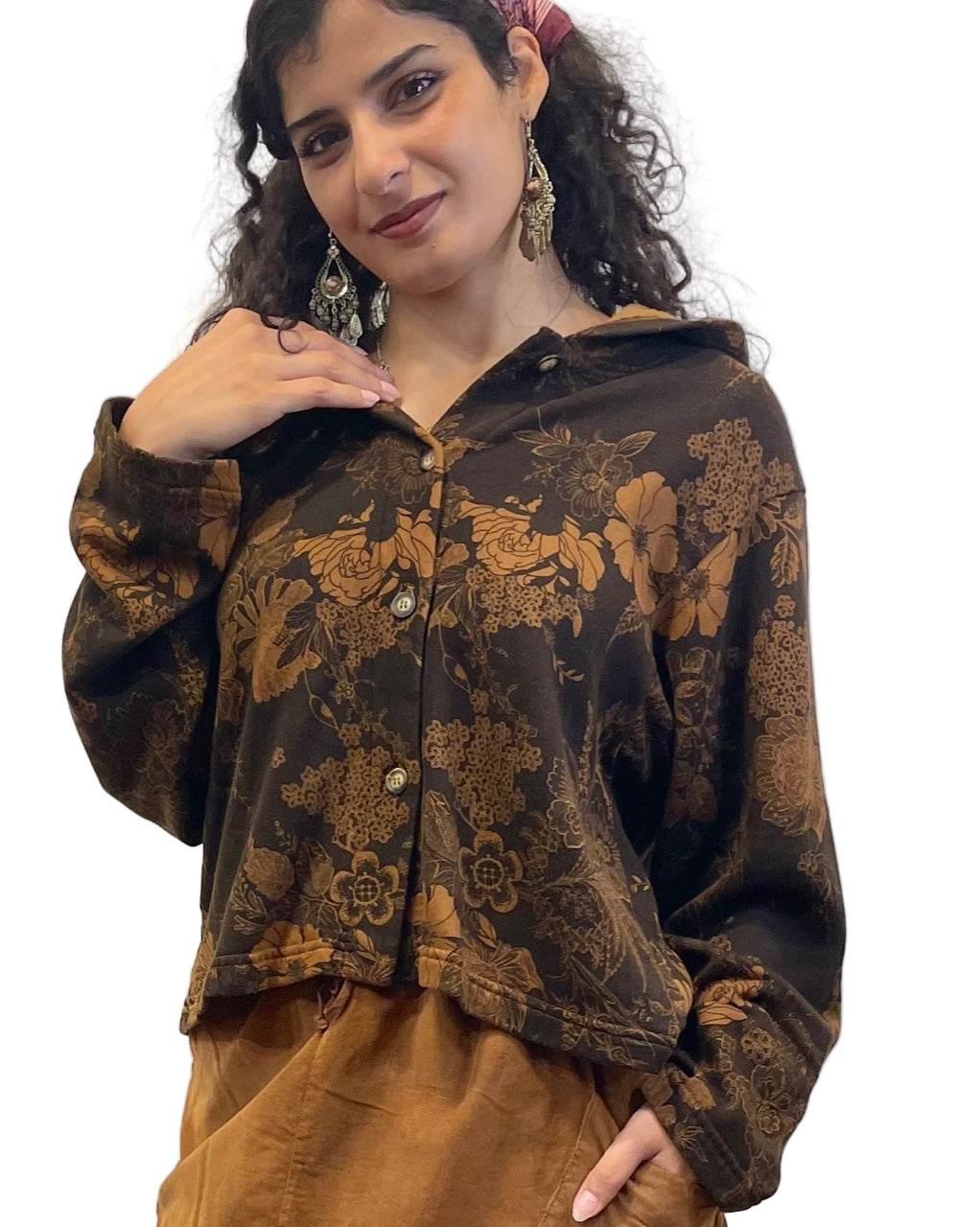 Hooded Jacket in Bamboo Fleece - Pinecone