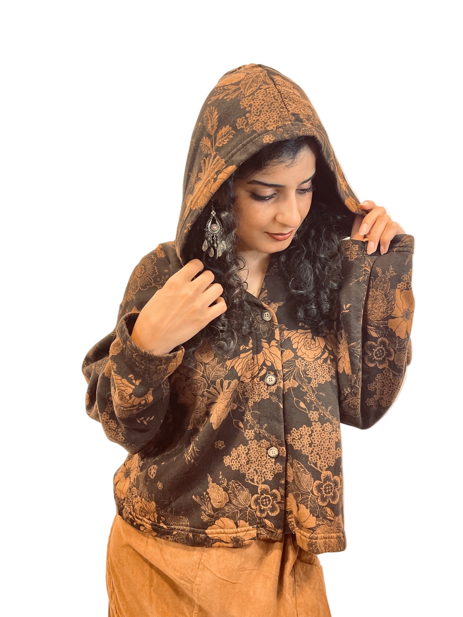 Hooded Jacket in Bamboo Fleece - Pinecone