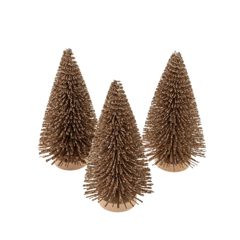 Pale Gold Mini Bottle Brush Trees - Set of 3