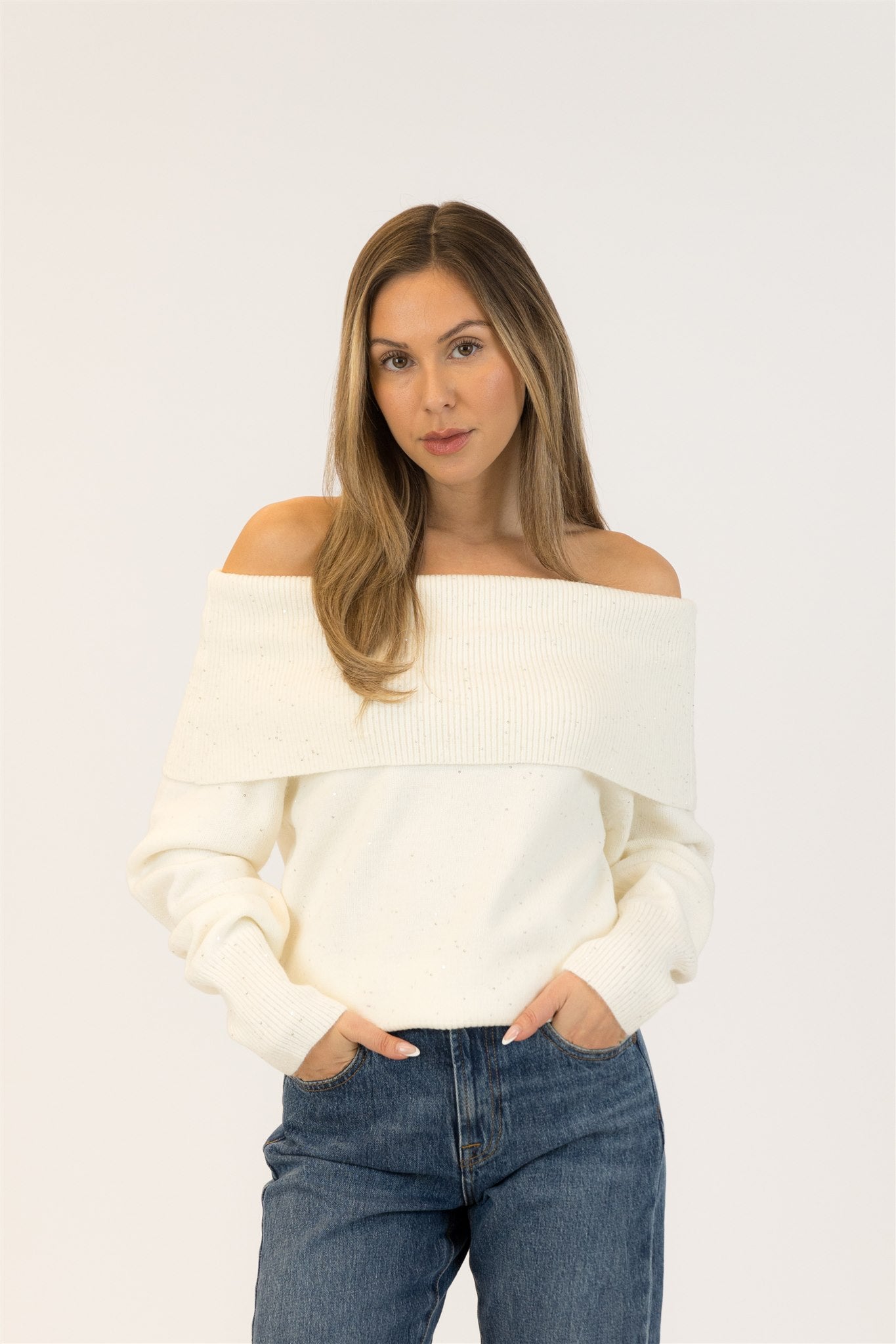 Olivia Off-Shoulder Sweater-Off White