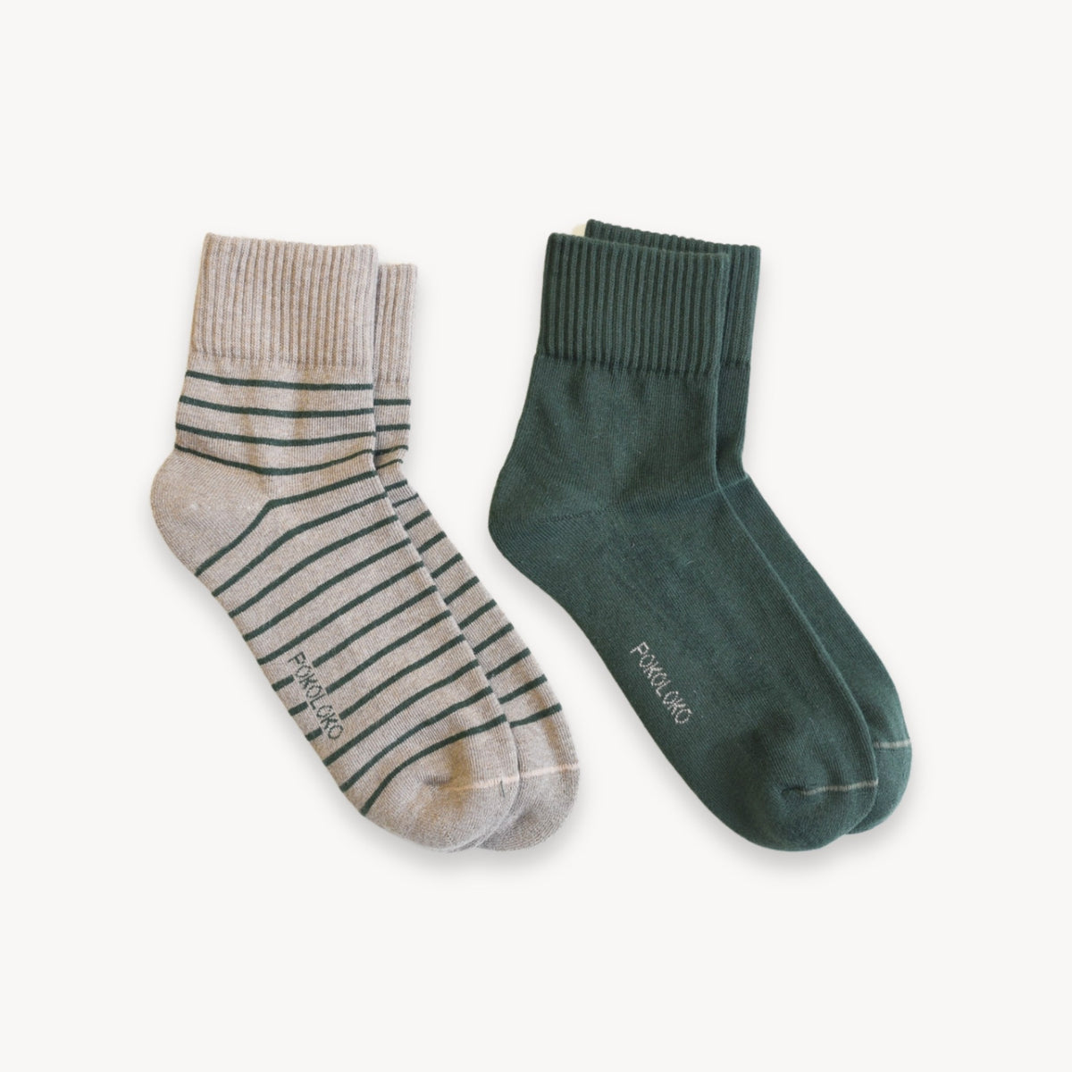 Striped-Solid Pima Socks - Pack of  2 - Forest/Walnut