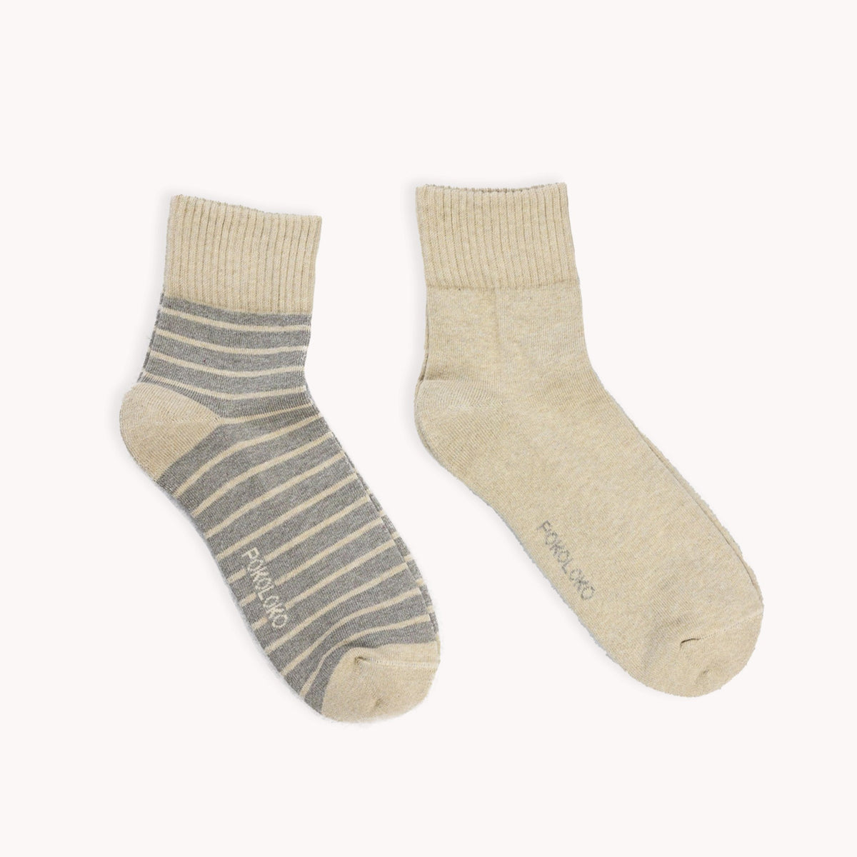 Striped-Solid Pima Socks - Pack of  2 - Honey
