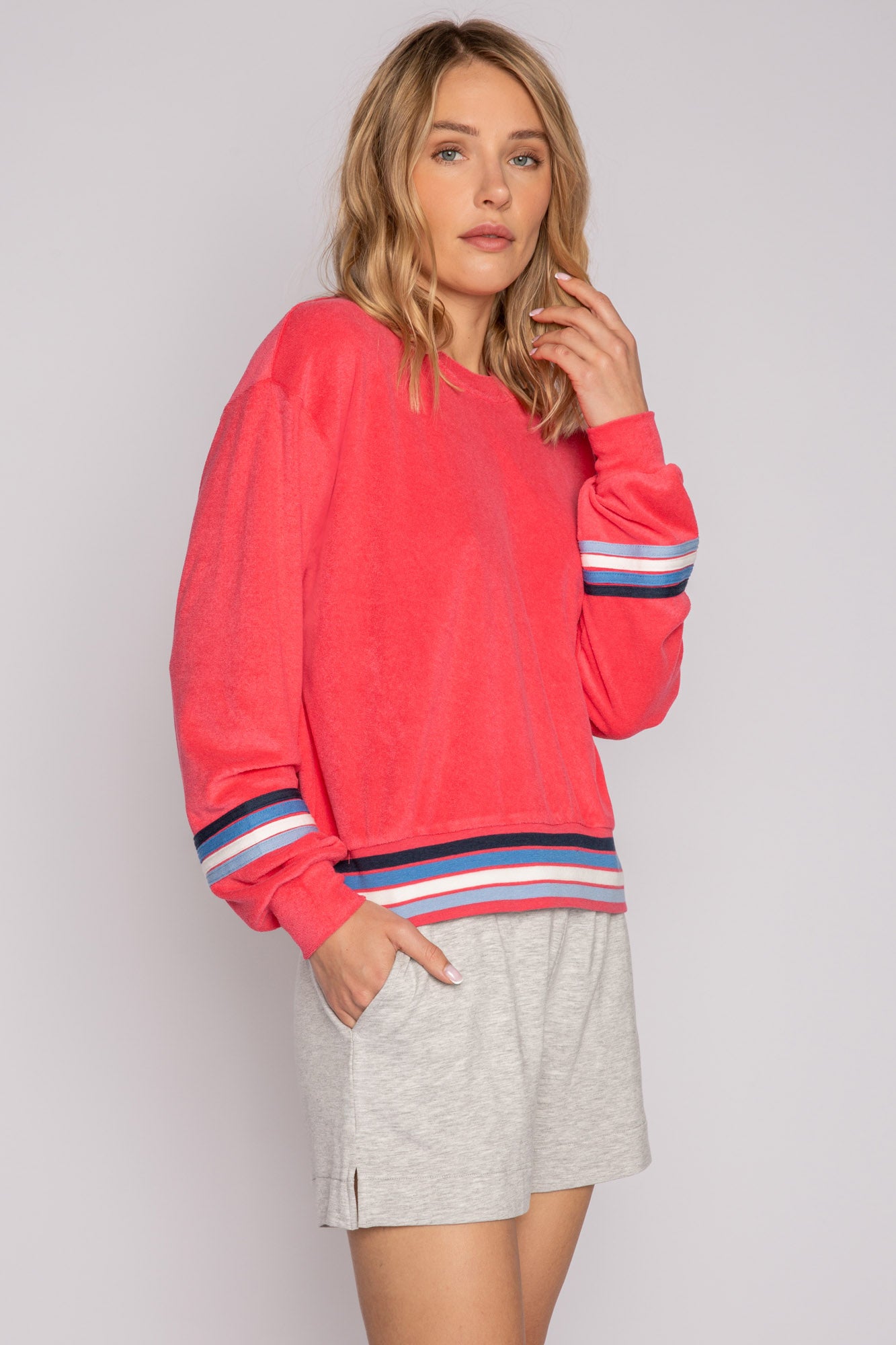 Sporty Stripe L/S Top - Cherry