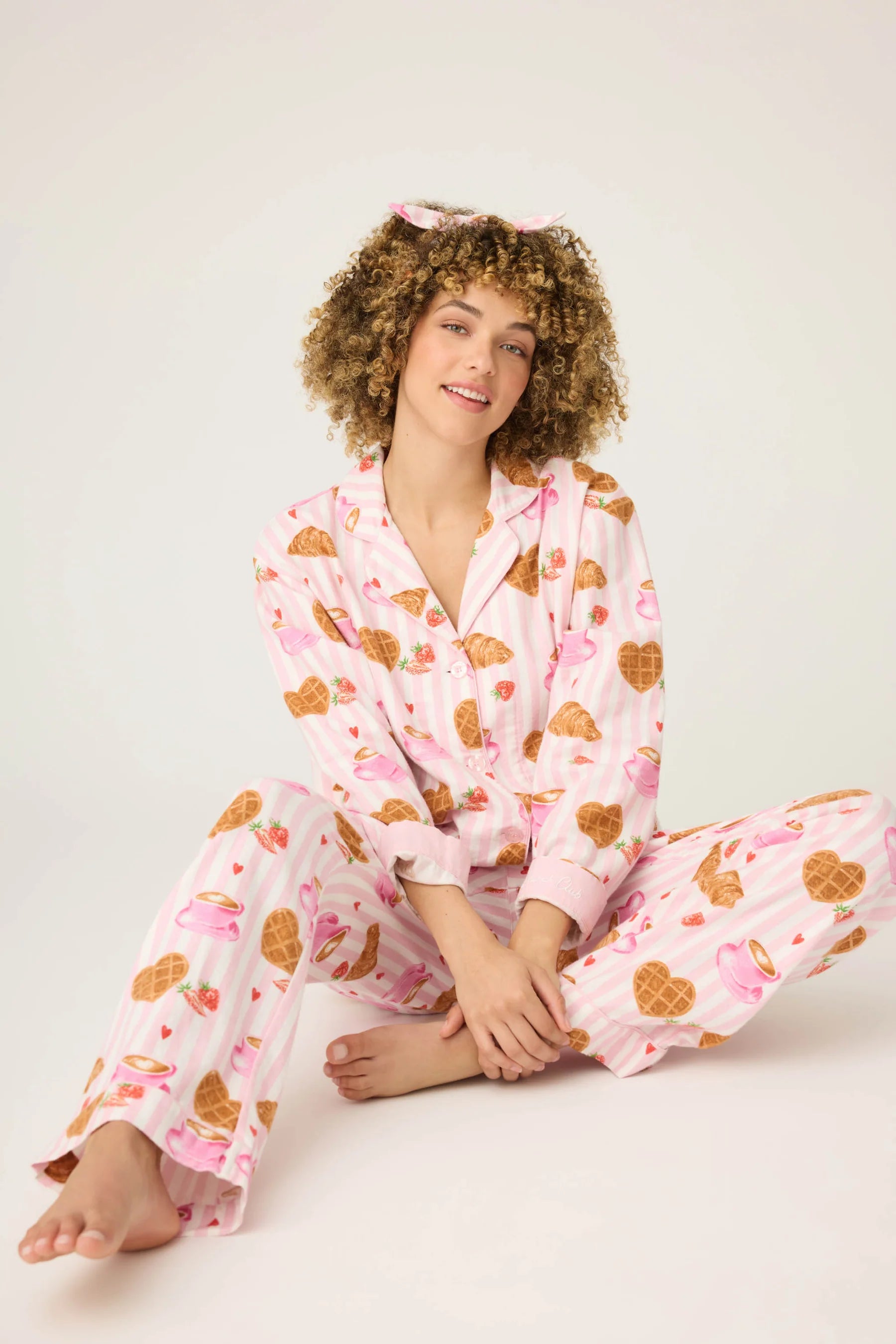Brunch Club Breakfast Print Flannel PJ Set