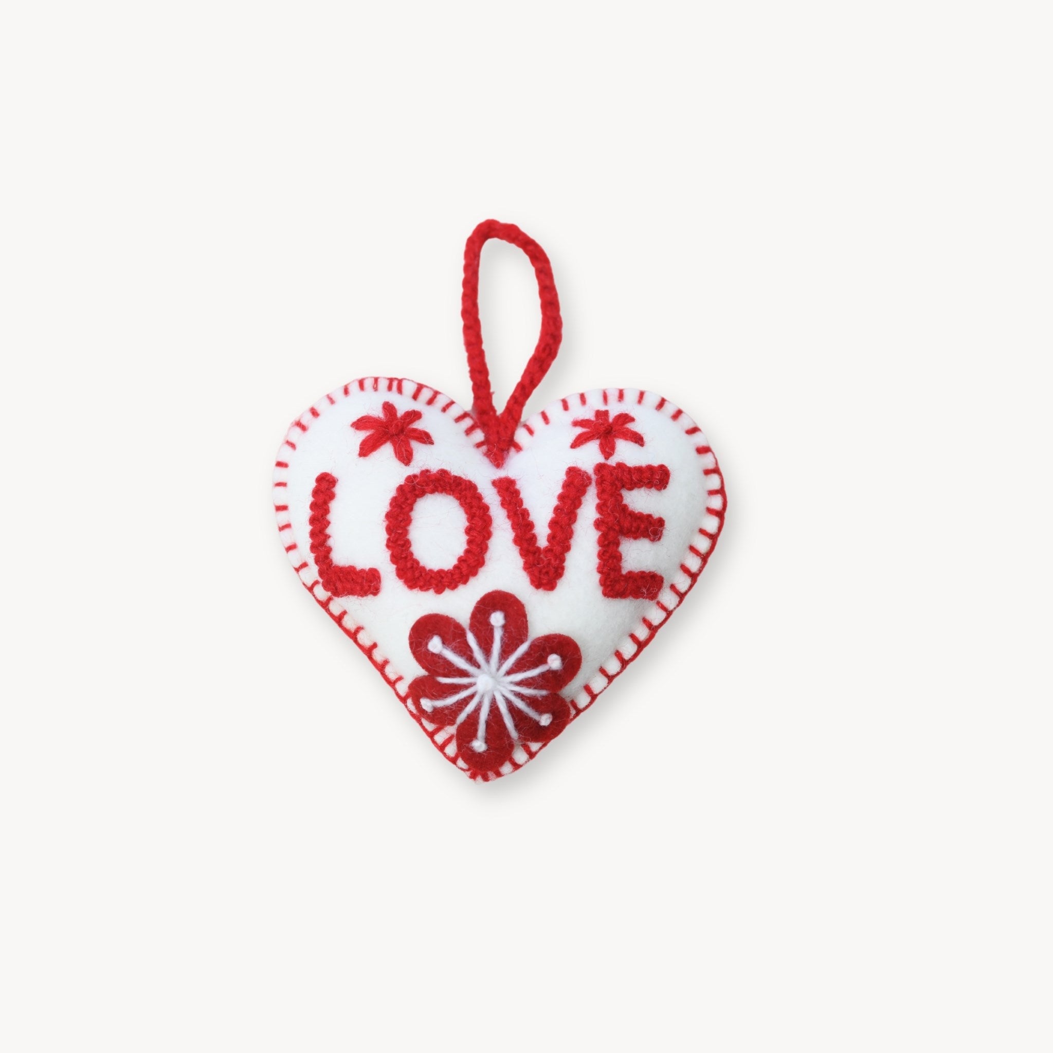 Hand Embroidered Ornament -  Love Heart