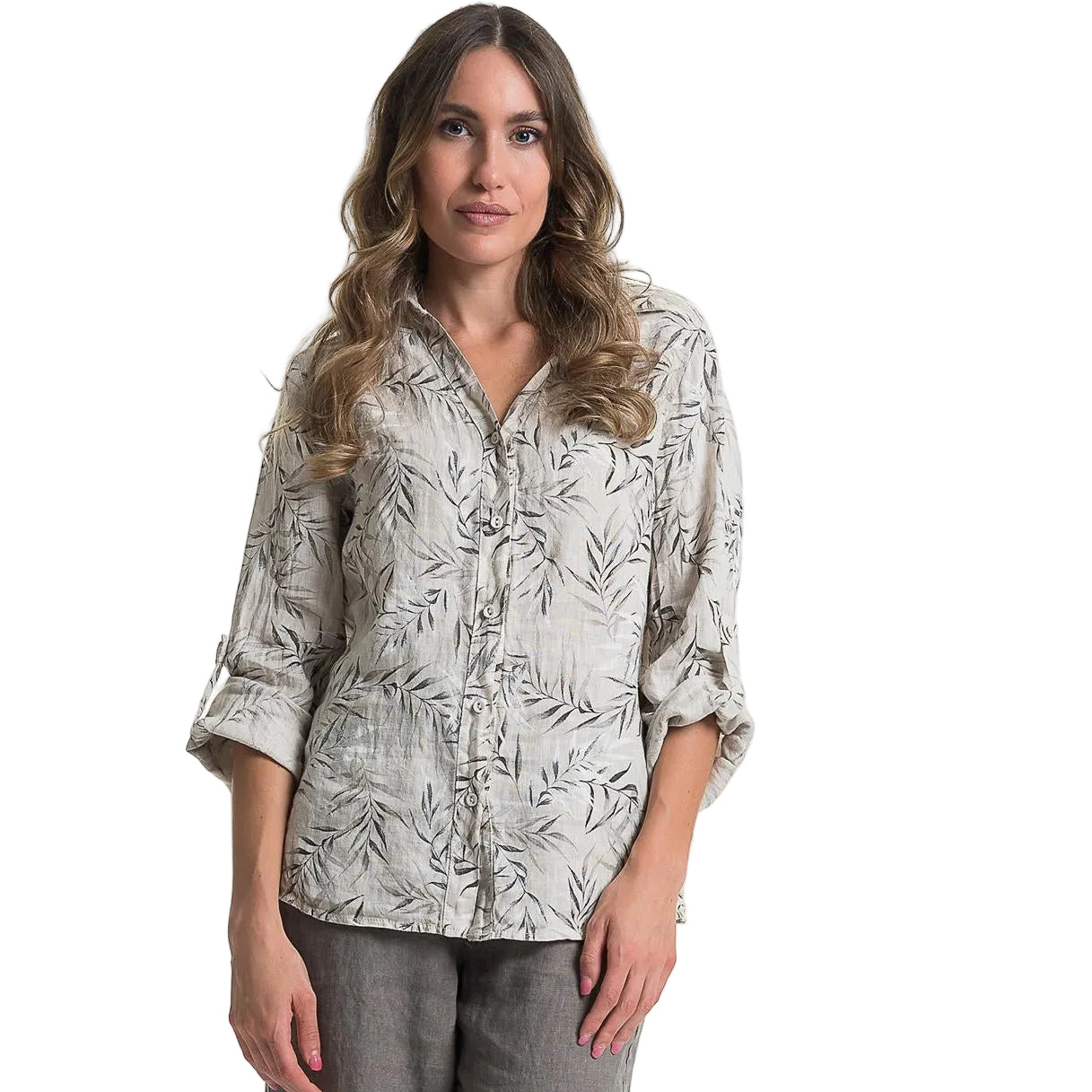 French Linen Shirt - Printed Beige