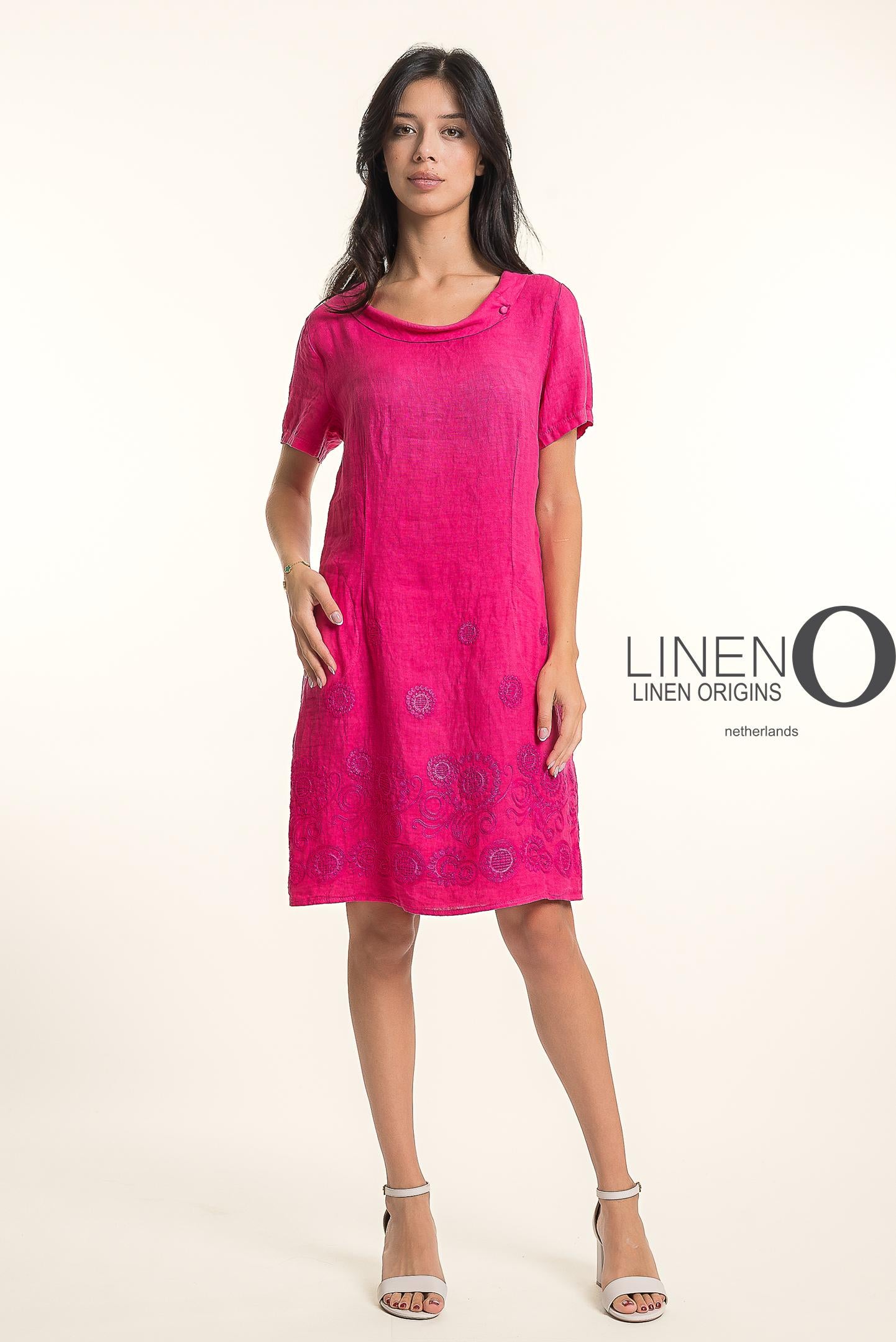 French Linen Dress with Embroidery Detailing