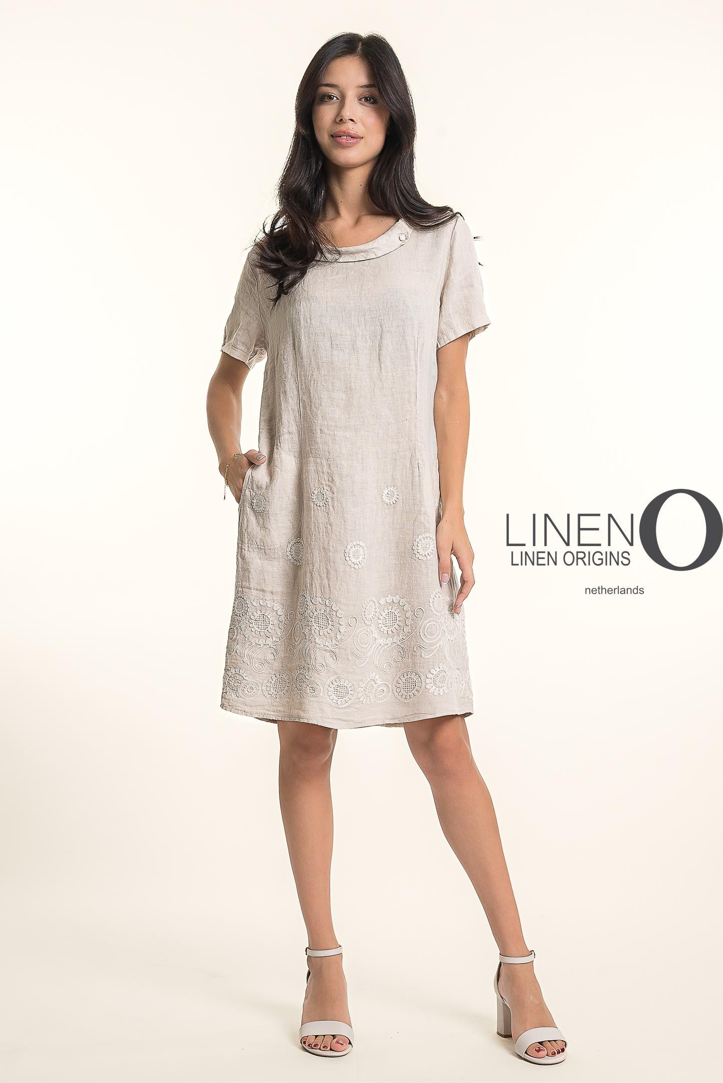 French Linen Dress with Embroidery Detailing