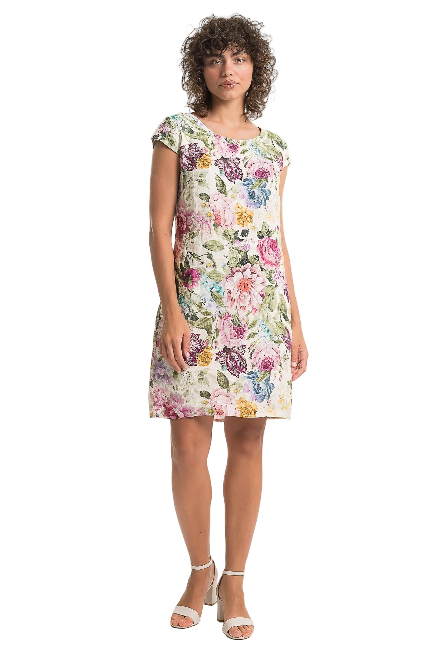 French Linen Dress - Floral Pink