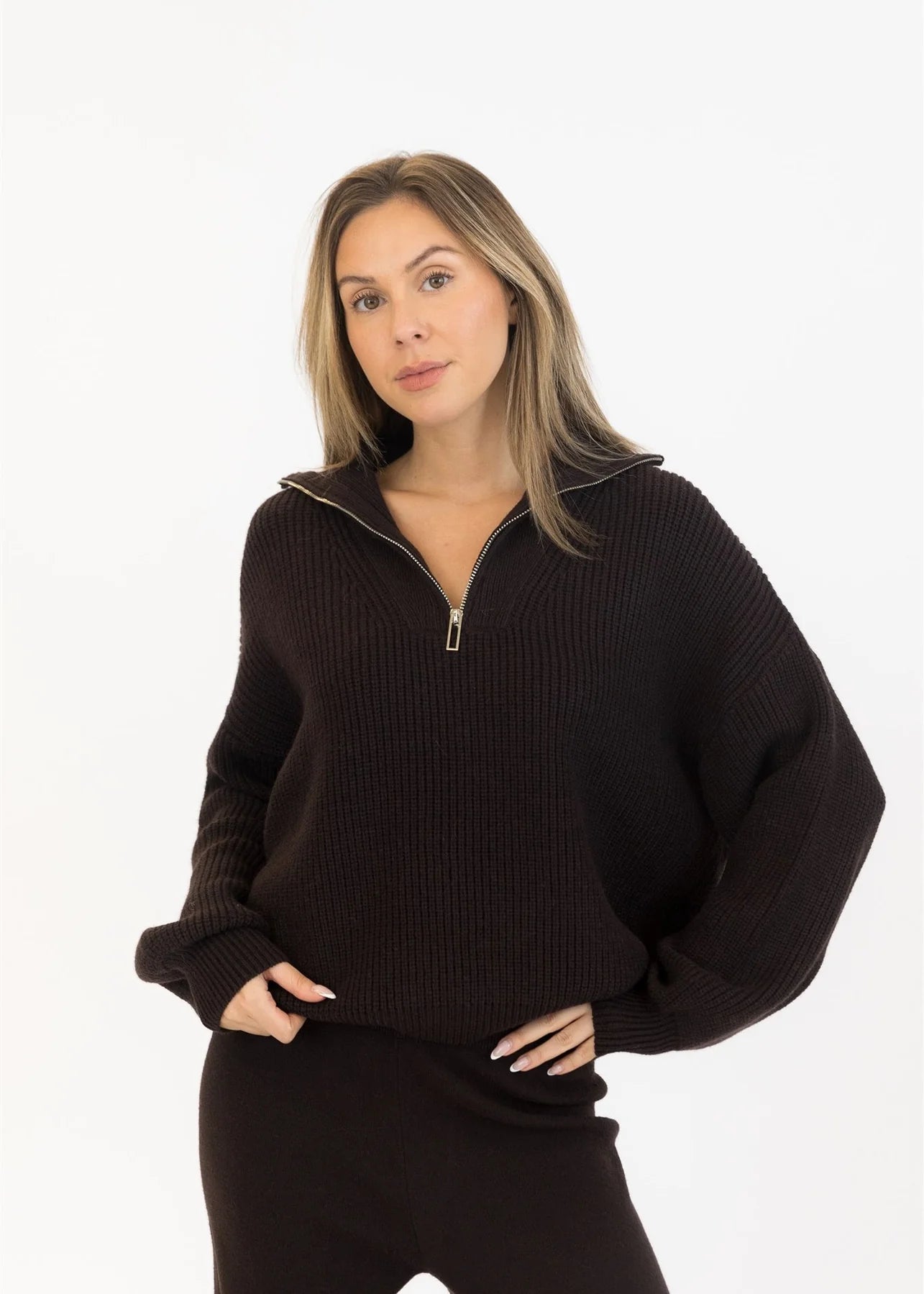 Chase Quarter-Zip Sweater - Chocolate Brown