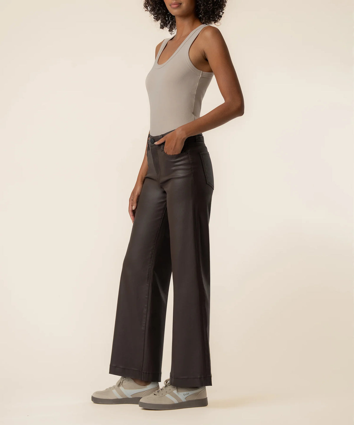 Meg High Rise Wide Long Leg w/side panel - Chocolate
