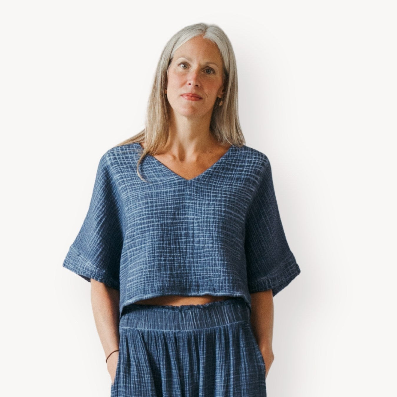 Crinkle Crop Top - Denim