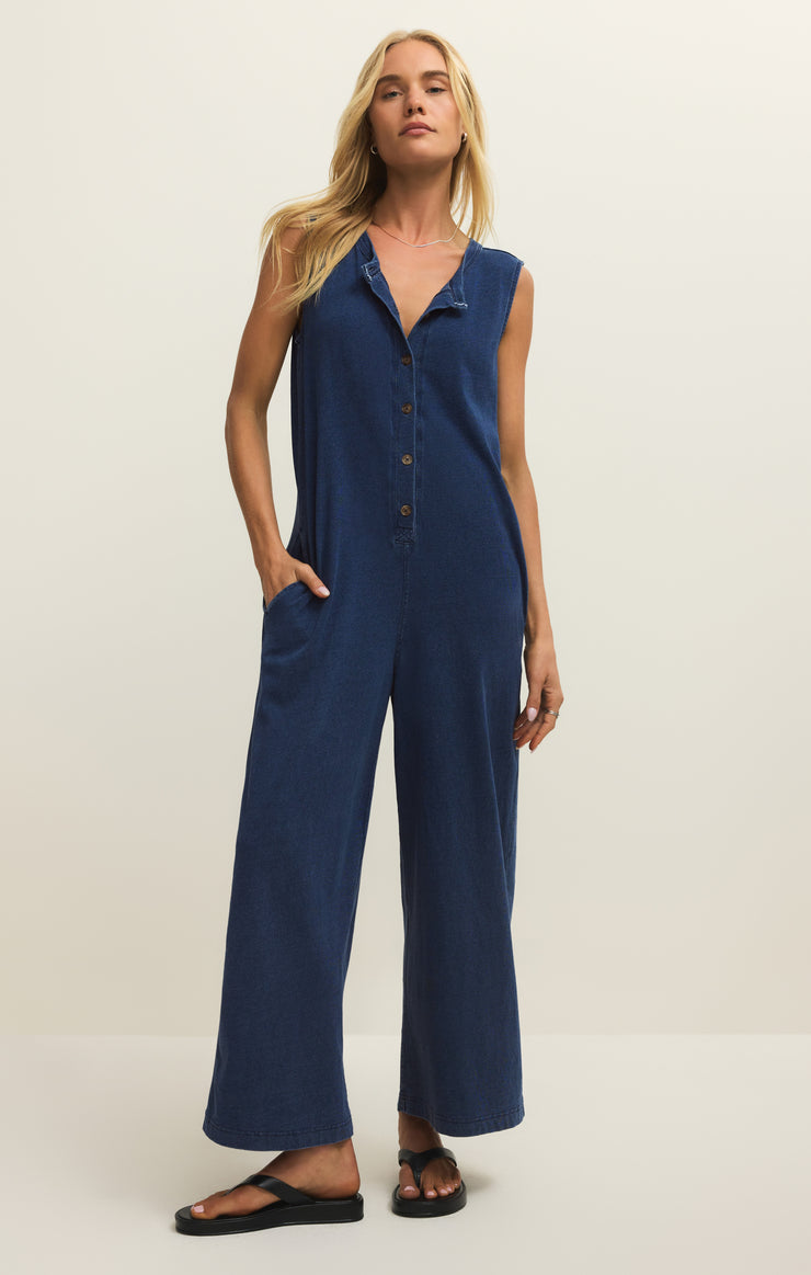 Fiona Denim Jersey Jumpsuit - Indigo