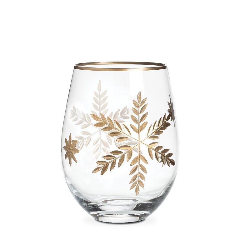 Snowflake Stemless Wine Glass-Gold -16oz