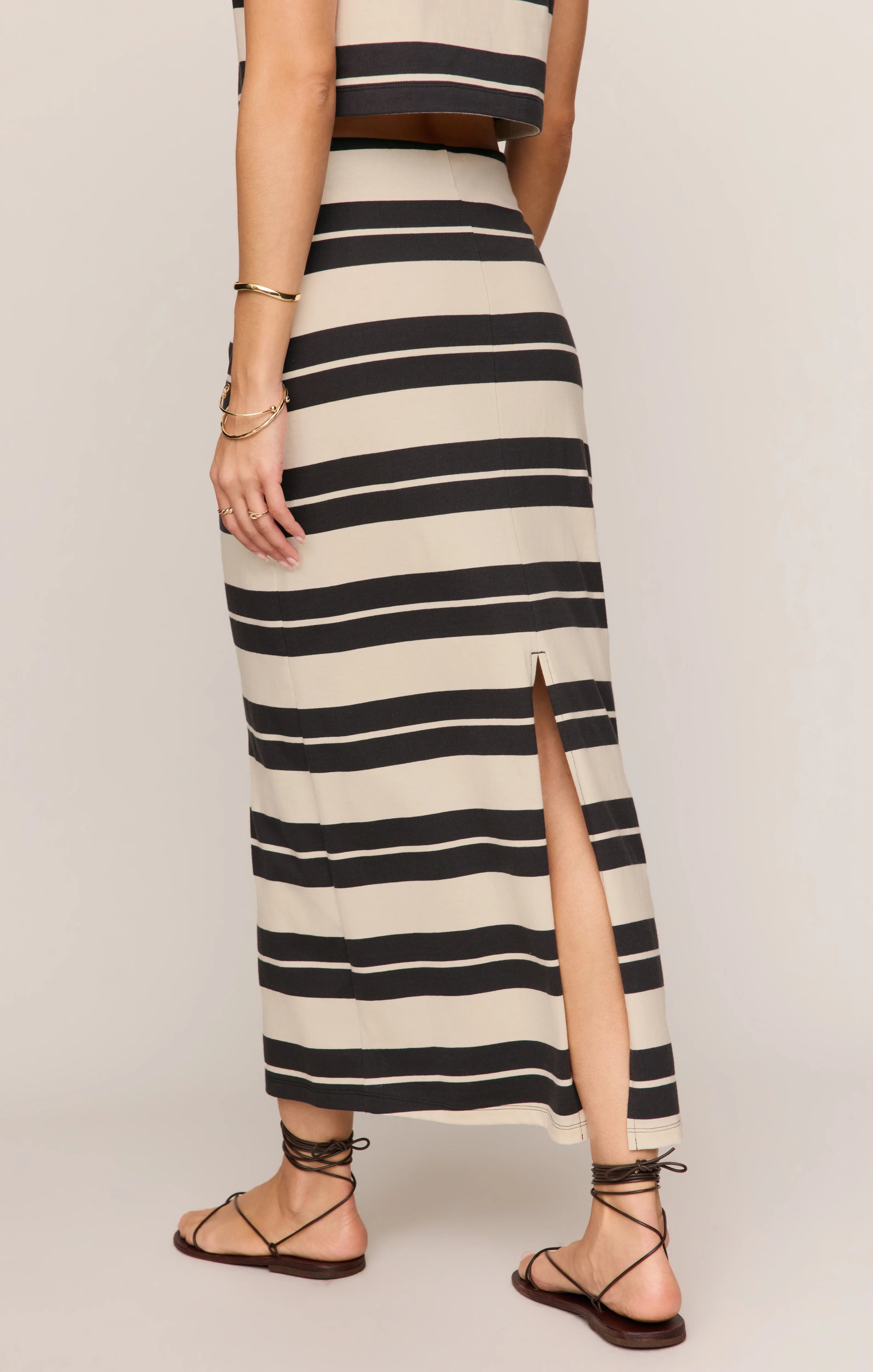 Gail Striped Midi Skirt - Ash Black