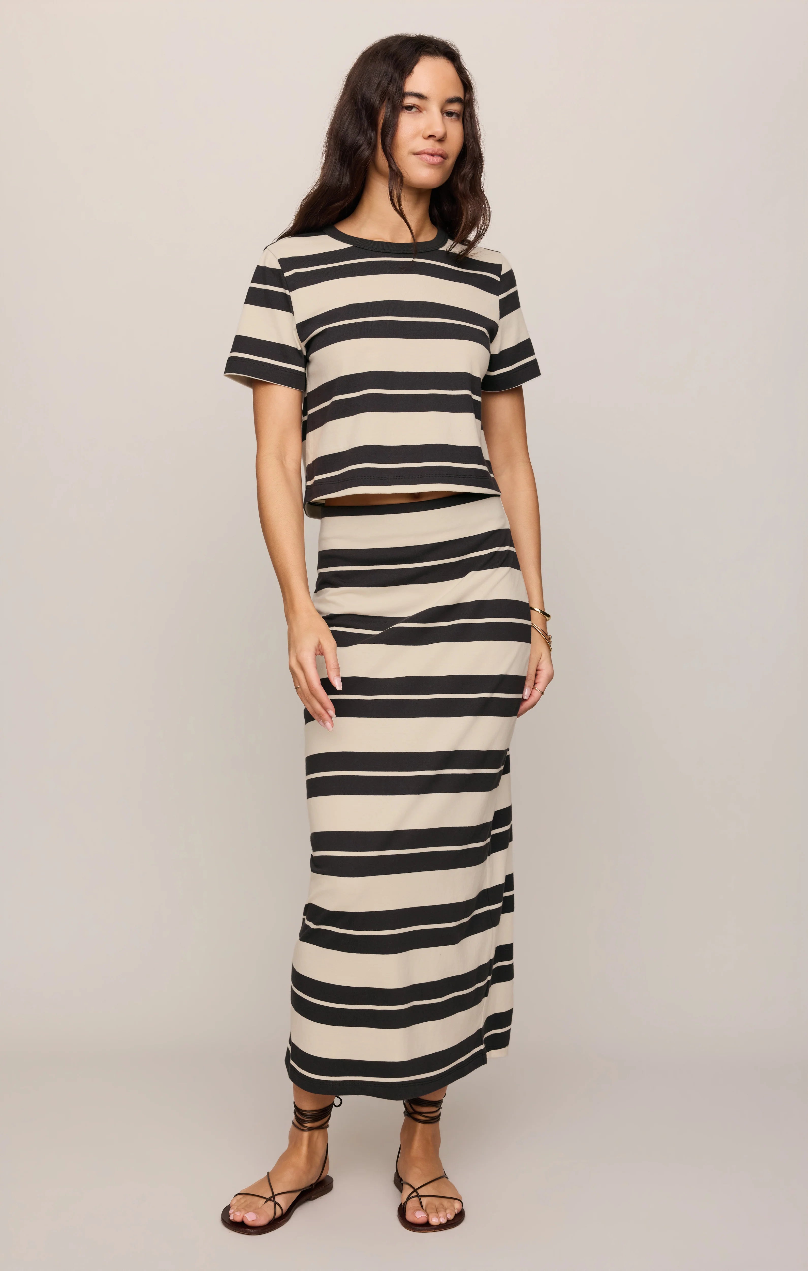 Gail Striped Midi Skirt - Ash Black