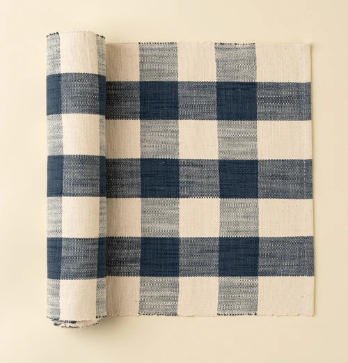 Grace Gingham Table Runner - 108"L, Dark Blue