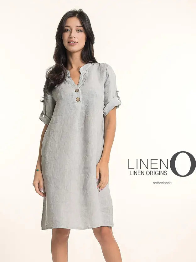 French Linen Dress with Button Detailing