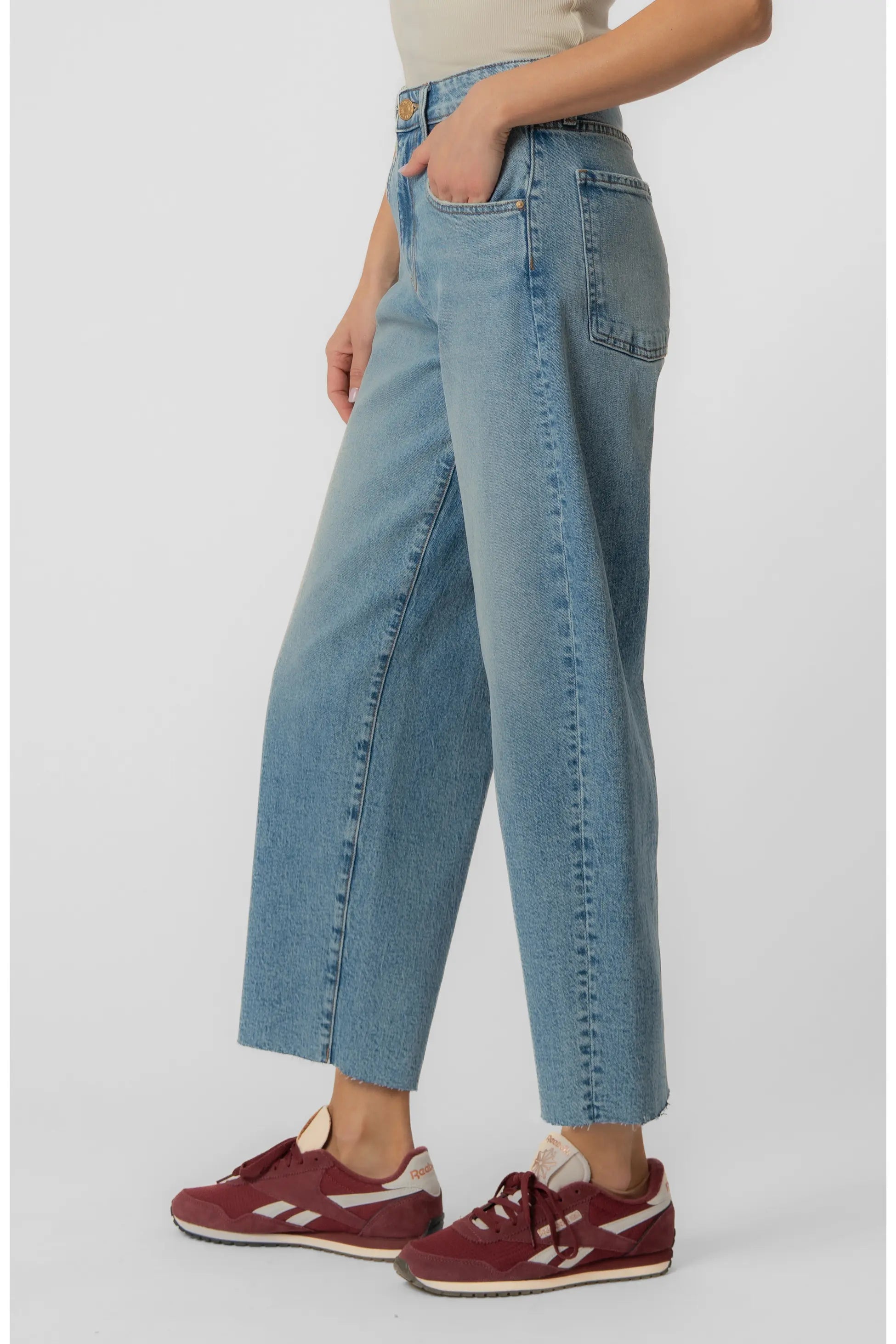 Gwen Raw Hem High Waist Crop Slouchy Wide Leg Jeans - Answering