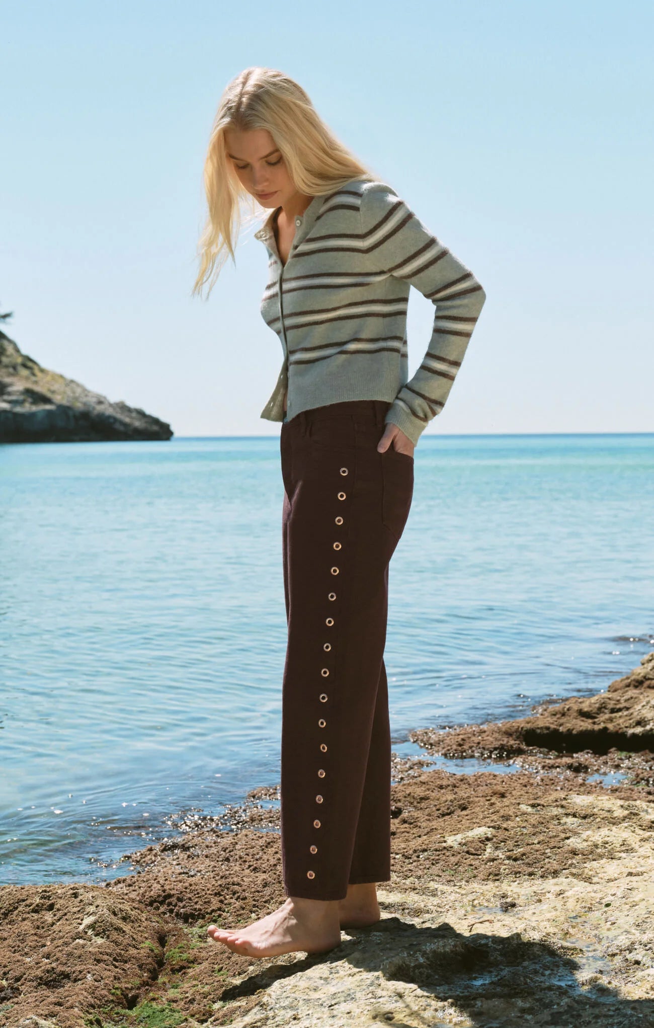 Medina Cozy Stripe Cardigan - Aqua Cloud