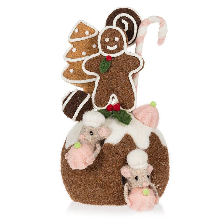 Lg Christmas Pudding w/Cookies & Mice - 11"