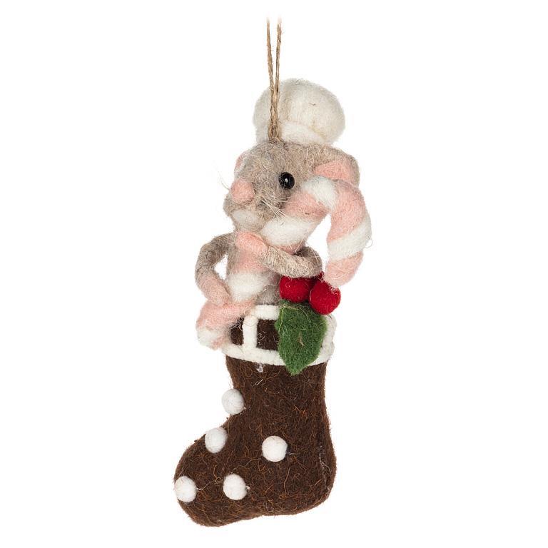 Mouse in Stocking Ornament - 6"H