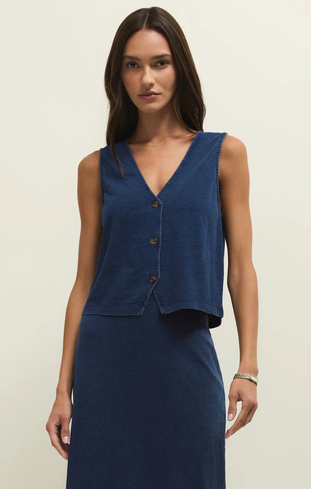 Noelle Jersey Denim Top - Indigo