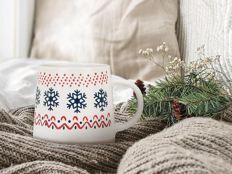 Wide Base Mug w/Nordic Pattern - 14oz