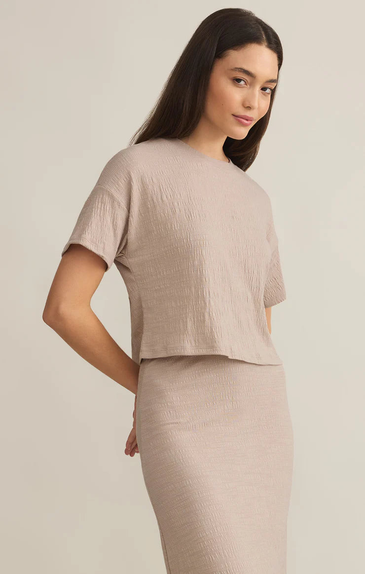 Sway Textured Slub Cropped Tee-Parchment