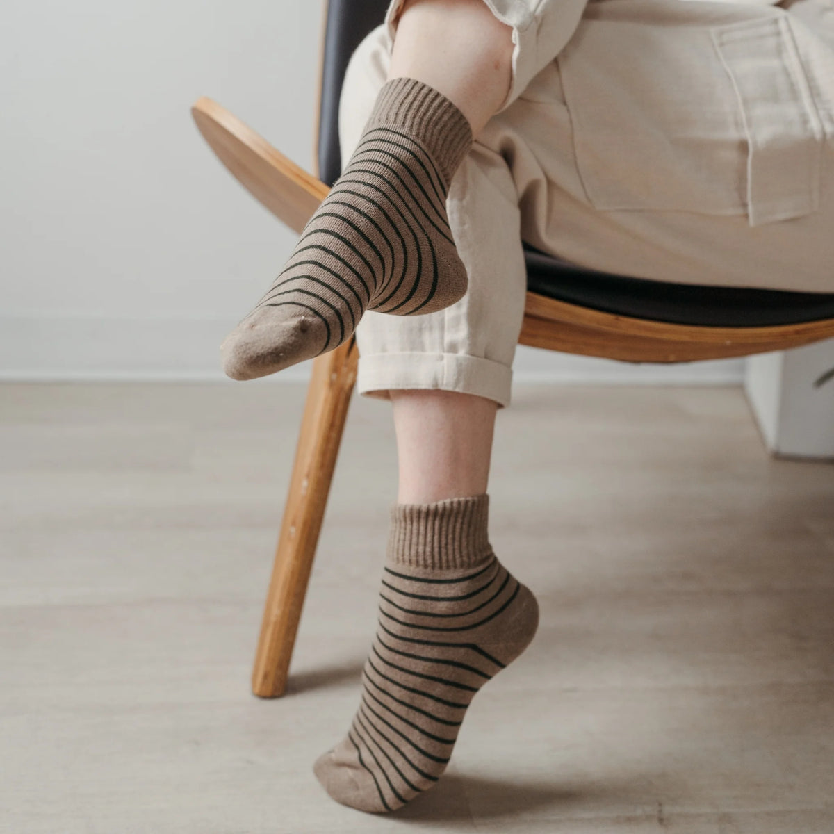 Striped-Solid Pima Socks - Pack of  2 - Forest/Walnut